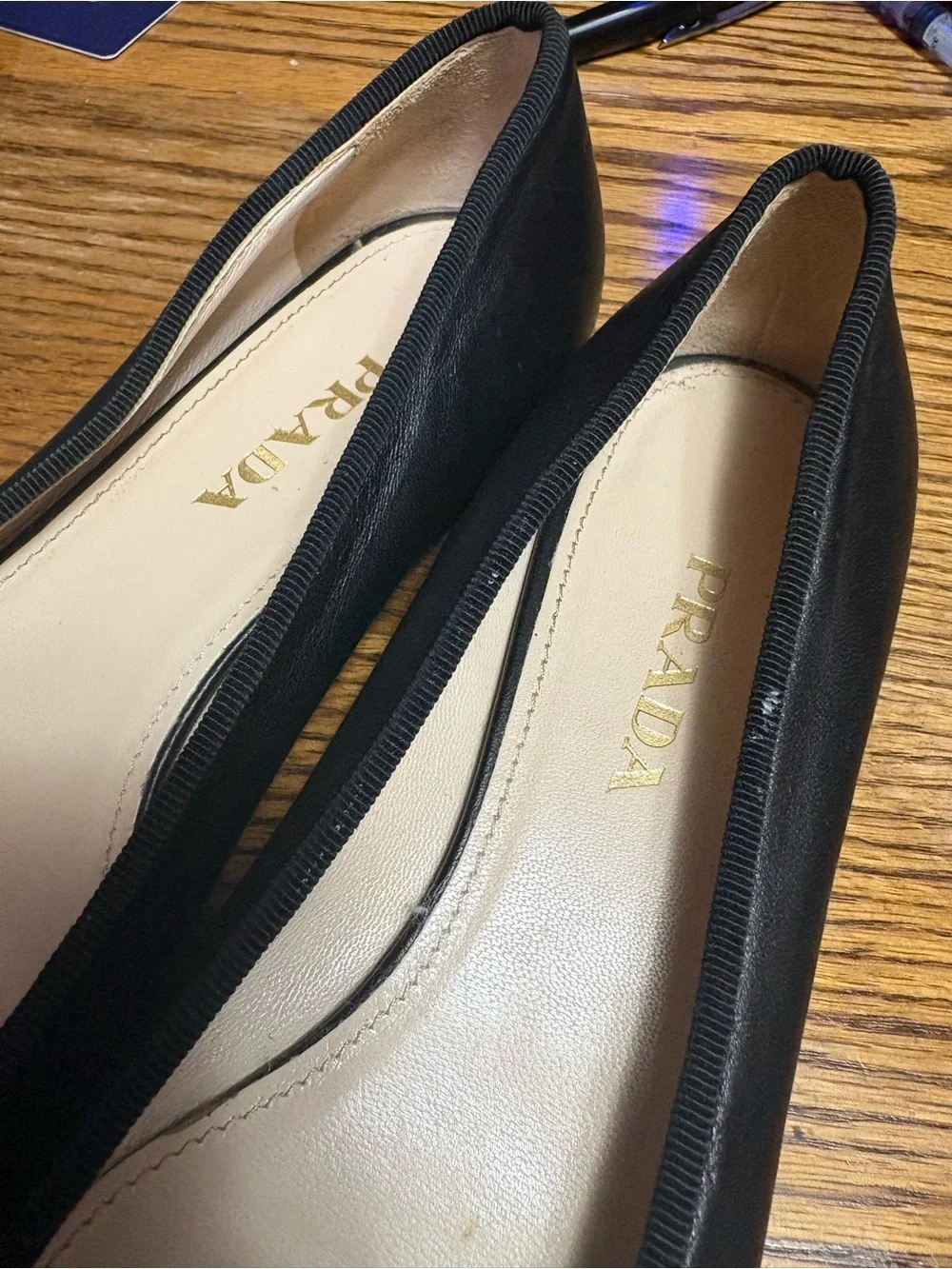 Prada Black Leather & Patent Cap-Toe Ballet Flats